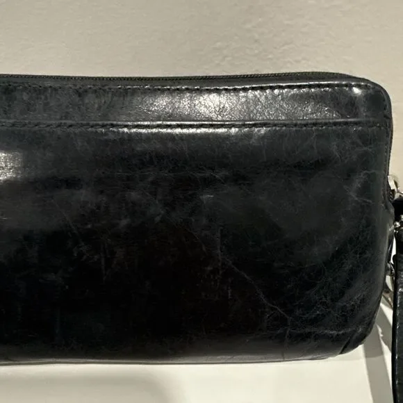 Coach Wristlet Black Leather Wallet Double Zip Striped Legacy Satin Lining 8x4 - Picture 11 of 16